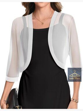Sheer Bolero Shrug Cardigan Cover Up for Dresses 3/4 Sleeve